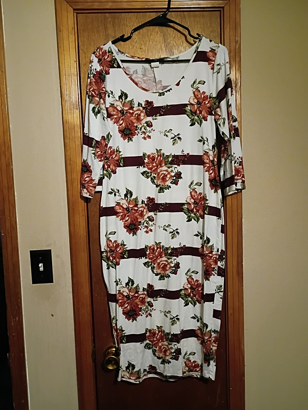 Floral Stripe Midi Dress in White and Rust